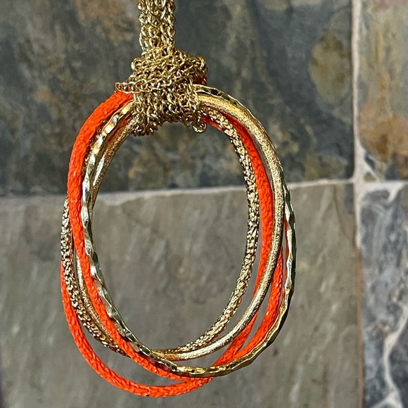 🎁 Art Deco Orange Oval Necklace - Picture 4 of 8